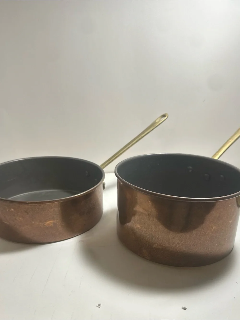 2 Copper Saucepan with Brass Handle and Teflon interior- Home Kitchen